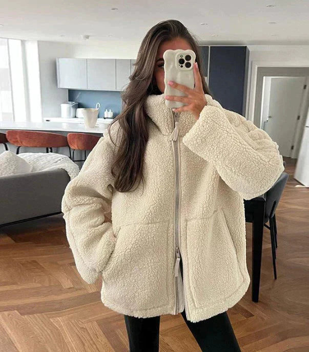 Oversized warme teddy jas