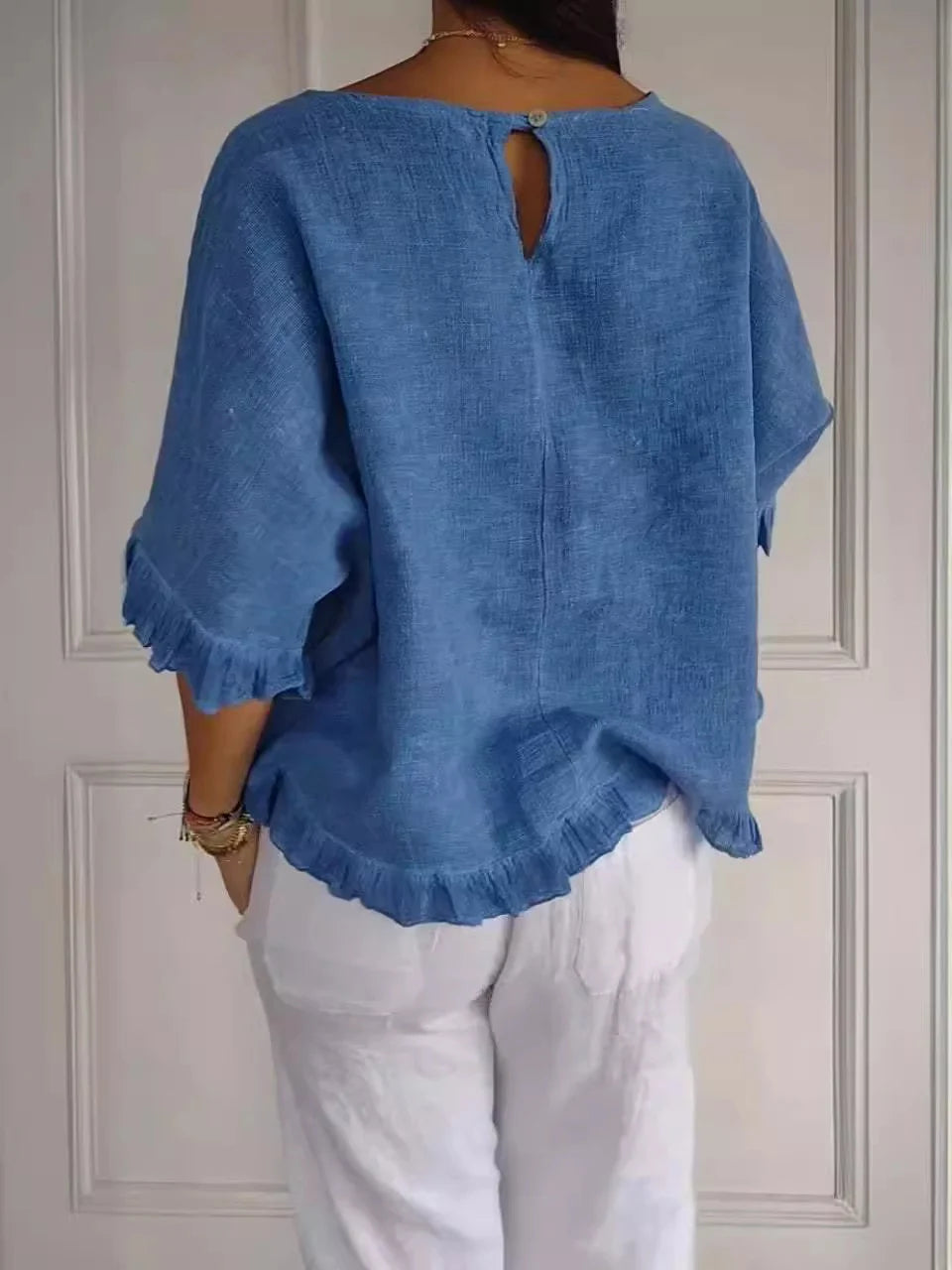 Katoenlinnen blouse met ruches